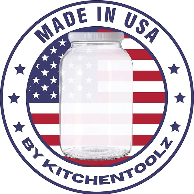 kitchentoolz 1 Gallon Glass Jar Wide Mouth with Airtight Foam Lined Plastic Lid - Large Mason Jar for Fermenting Kombucha Kefir - Storing and Canning (4)
