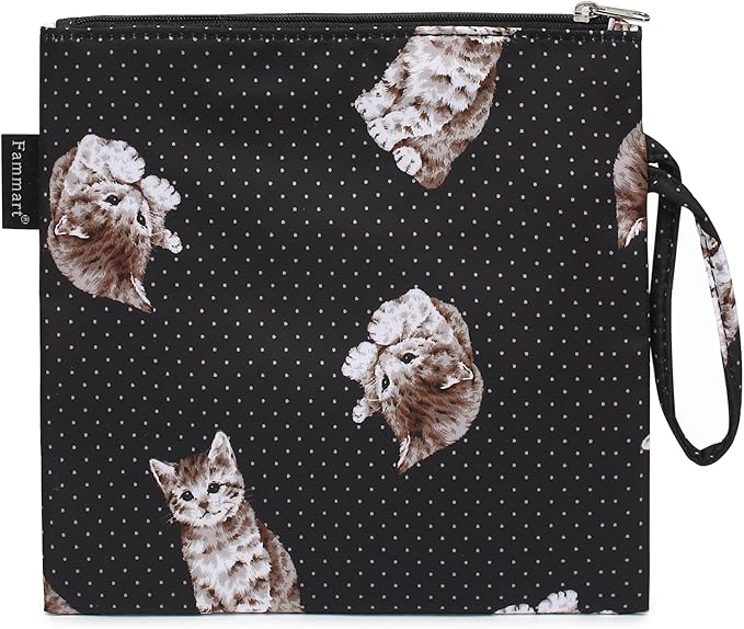 Reusable Sandwich Bag/Snack Bag for Kids & Adults, Dual Layer Lunch Bag with Handle, Washable, Food Safe, BPA Free (1-Pack, Dot&Cat)