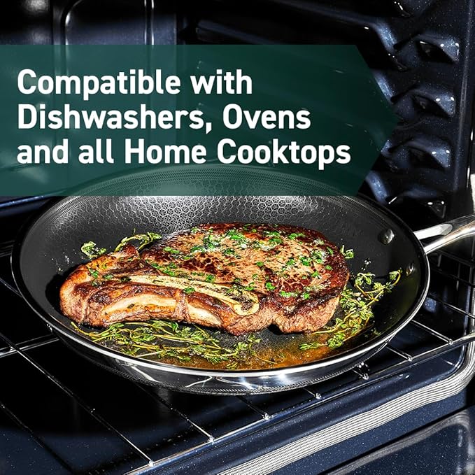 HexClad Hybrid Nonstick 12-Inch Frying Pan, Stay-Cool Handle, Dishwasher-Friendly, Oven-Safe Up to 900°F, Induction Ready, Compatible with All Cooktops