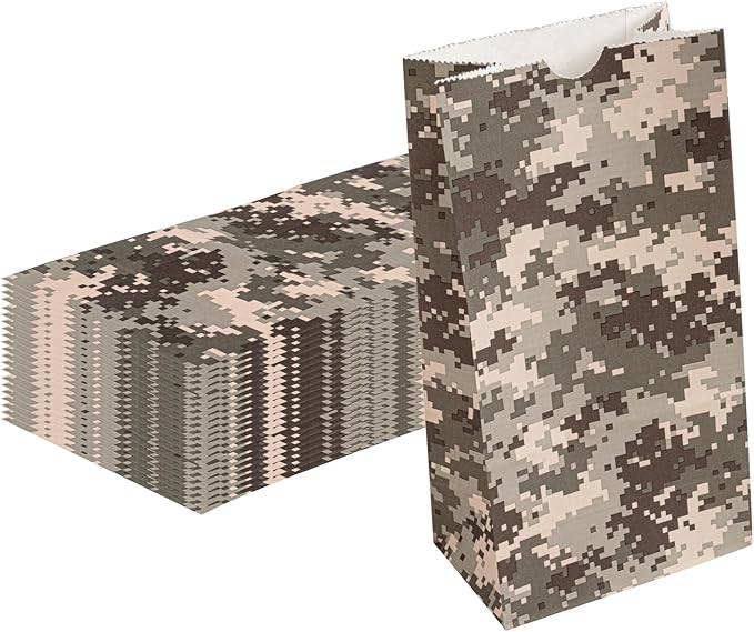 Restaurantware Bag Tek 4 LB Disposable Lunch Bags 100 Sturdy Take Out Bags - Flat Bottom Great For Restaurants Cafes And Bakeries Camouflage Paper Popcorn Bags Versatile For Grocery And More