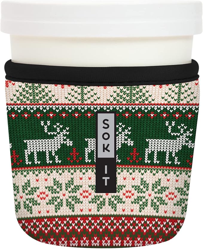 Sok It IceCreamSok Insulated Neoprene Cover (Holiday Sweater, Tapered Ice Cream Pints)