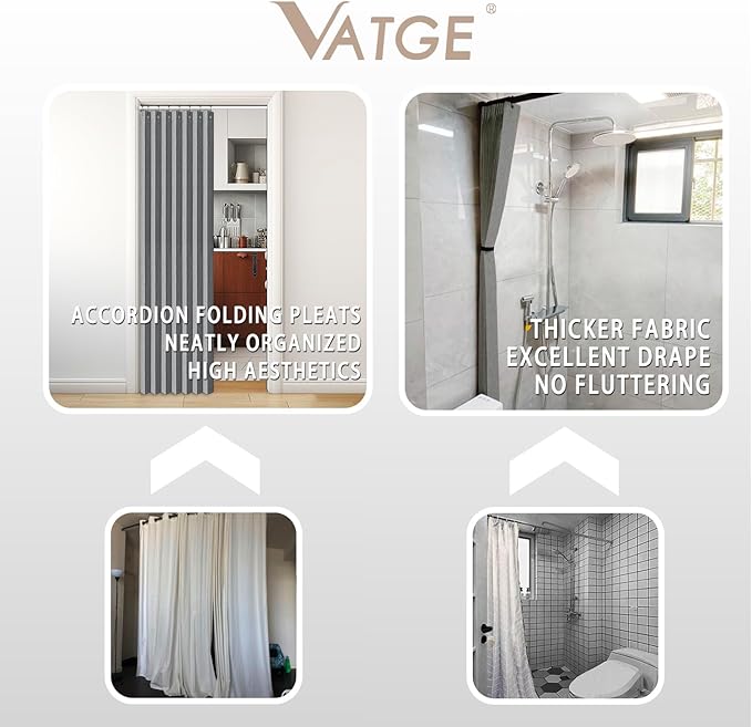 Vatge Closet Curtain for Open Closet, Pleated Folding Curtains for Doorway, Privacy Room Divider for Separation,1 Panel with Tieback, W39 x L78, Grey