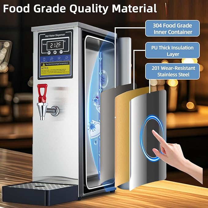 Commercial Hot Water Dispenser Stainless Steel Commercial Water Boiler 1600W Quick Heating 6.6 Gallons/Hour Output Commercial Water Machine for Office, Café, Tea, Catering
