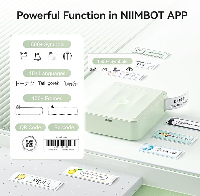 NIIMBOT D110 New Version Label Maker Machine with Tape, Handheld Bluetooth Label Printer, Mini Thermal Printer, Sticker Maker for Organizing Home Kitchen School, Green