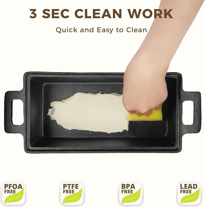HONGBAKE 2 in 1 Cast Iron Bread Pan with Lid, Lid Lever, Long Oven Mitts, 9x5 Loaf Pans for Homemade Bread, Sourdough Baking Pan, Pre-Seasoned Nonstick Rectangular Dutch Oven, Banana Bread Tins