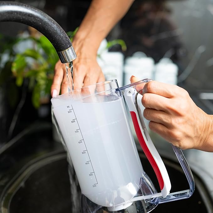 Kid Friendly Mess Free Pancake Cupcake Batter Dispenser Squeeze Handle for Precise Portion Control, Great for Waffles, Crepes | 4 Cup Capacity (White)