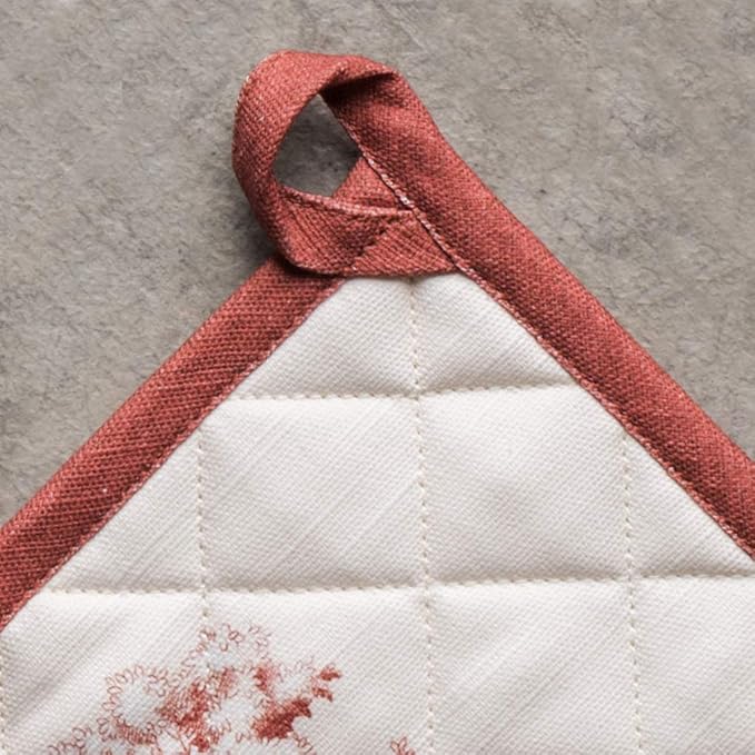 Maison d' Hermine Pot Holders Set 100% Cotton Heat Resistant Potholders 8" x 8" Hot Pads with Loop BBQ, Cooking, Baking, Grilling, Kitchen, Handling Hot Pans (Pack of 2, Holy Jouy - Red)