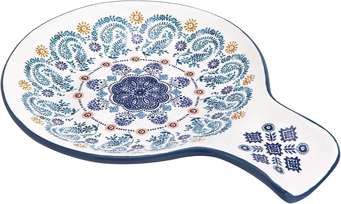 Bico Blue Talavera Spoon Rest for Stove Top, Ceramic Spoon Holder for Kitchen Counter, Easy to Clean Coffee Spoon Rest Dishwasher Safe, Kitchen Cooking Utensil Rest for Ladles Spatula