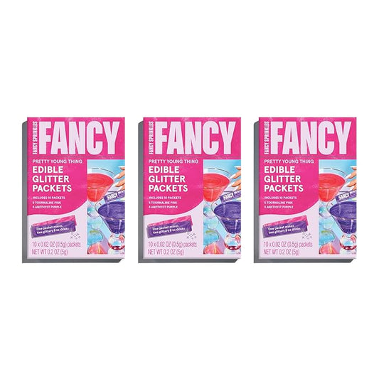 Fancy Sprinkles Pretty Young Thing Edible Glitter Packets Portable & On-The-Go for Sparkling Drinks, Champagne, Cocktails, Wine, Beer, & more. (3 Pack)