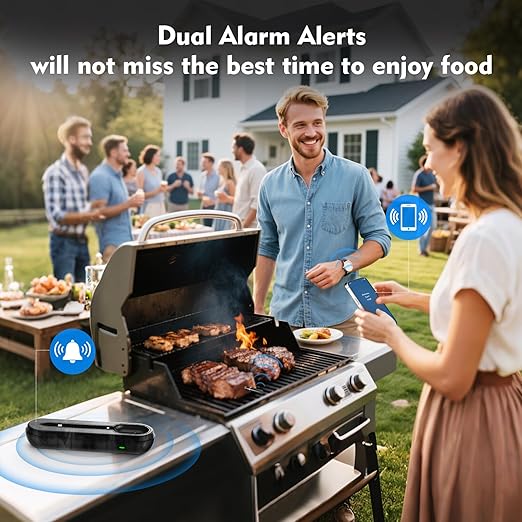 Aurasky Wireless Smart Meat Thermometer, Accurate Temperature Detection Probe, 500FT Remote Monitoring, Dual Alarm, Cooking Meat Thermometer Wireless for Grilling, Smoking, Oven, BBQ, Rotisserie
