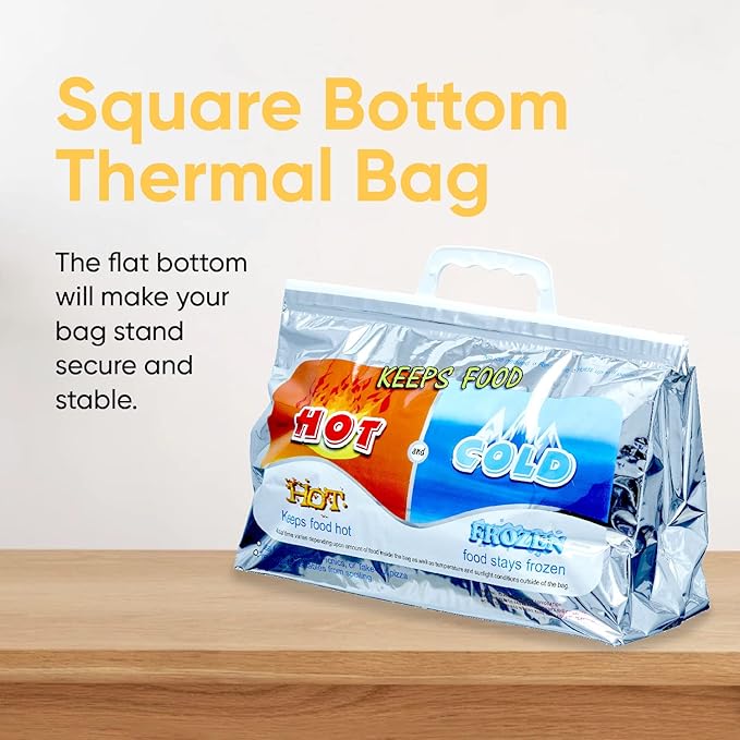 Superio Hot and Cold Insulated Bags for Food Delivery, Grocery Shopping Bags, Food Storage for Hot and Frozen Food for Travel, Disposable Cooler Bag, Reinforced Thermal Lunch Bag (12, 13"x5.5"x8.5")