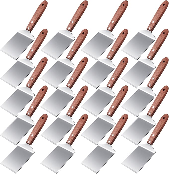 BBTO 20 Pcs Small Brownie Cookie Pizza Spatula Pie Server Stainless Steel Cake Serving Spatula Baking Triangular Spade Wood Handle Shovel for Desserts Pizza Pie Cake Biscuit(Brown)