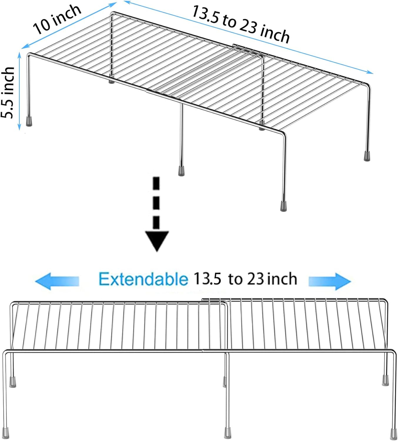 Redrubbit Cabinet Storage Shelf Rack, Expandable Metal Rustproof Kitchen Counter and Cabinet Shelf, Storage Rack Organizer Space Saver for Kitchen, Fridge, Cabinet, Bathroom, Chrome, Set of 6