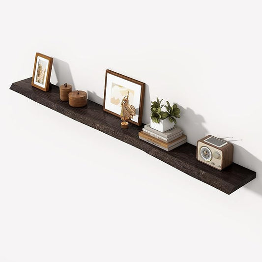 Axeman 72 inch Extra Long Floating Shelves for Wall - 8'' D Live Edge Rustic Solid Elm Wood Floating Shelves Wall Mounted, Wall Shelves with Invisible Bracket for Living Room Bedroom Kitchen, Walnut