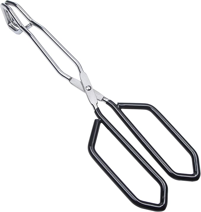 MSY BIGSUNNY Scissor Tongs Heavy Duty Cooking Tongs with Soft Handles (Stainless Steel, black 11")