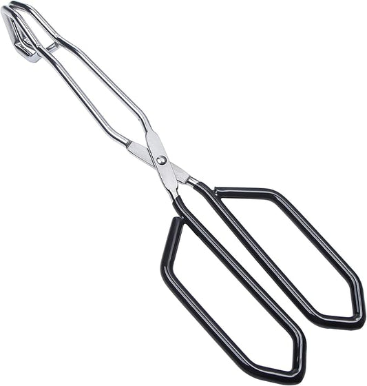 MSY BIGSUNNY Scissor Tongs Heavy Duty Cooking Tongs with Soft Handles (Stainless Steel, black 11")