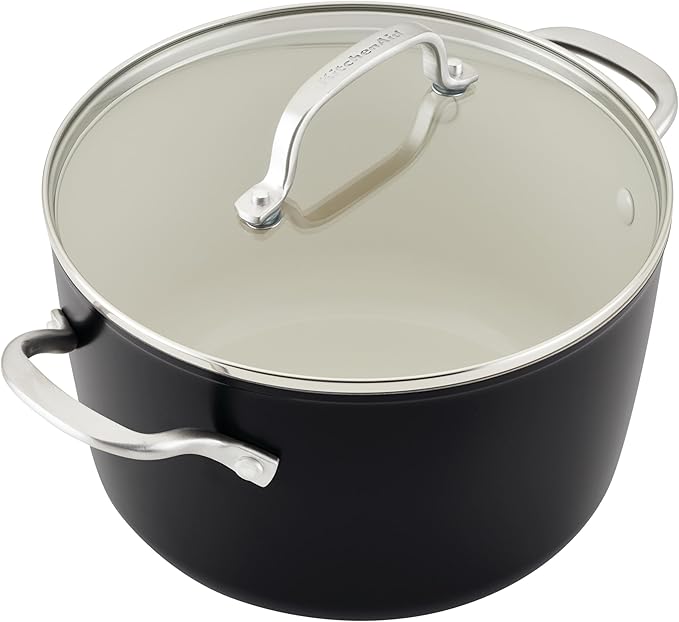 KitchenAid Hard Anodized Ceramic 9-Piece Nonstick Cookware Set – Includes Fry Pans, Saucepan, Stockpot, Durable, Even Heating, Oven Safe to 500°F, Matte Black