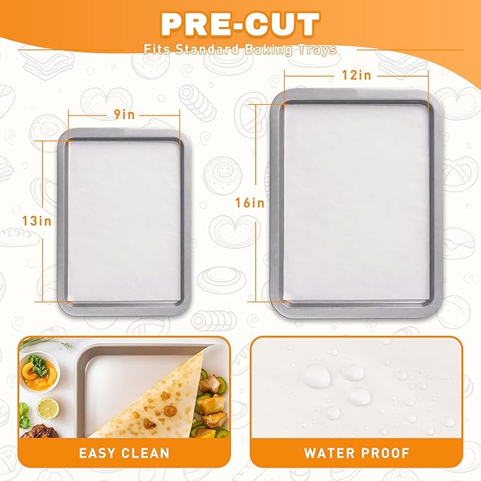 200 Pcs Parchment Paper Sheets for Baking – 9x13inch Baking Paper, White, Pre-Cut, Non-Stick, Heat-Resistant for Baking Grilling Air Fryer Steaming Bread Cup Cake Cookie and More