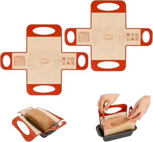 Silicone Bread Loaf Pan Liners, 2 PCS Non-Stick & Easy Clean Reusable Silicone Bread Sling with 4 Handles, Loaf Pan Lifter Liner, for 9.5 x 5 inch Loaf Pan