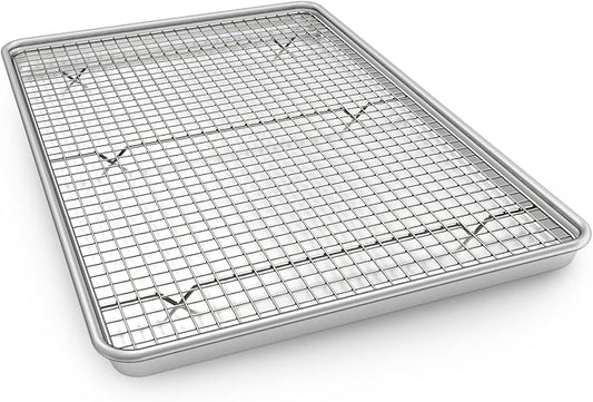 24 Inch Baking Sheet Pans with Rack Set, Natural Aluminum Cookie Sheet, Extra Large Commercial Quality Baking Sheet Pan Set, Warp Resistant Nonstick Thick Cookie Tray Pans for Baking, Roasting