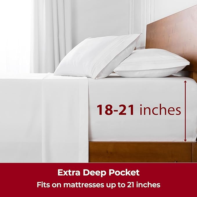 Mellanni Extra Deep California King Sheets - 4 PC Iconic Collection Bedding - Hotel Luxury, Ultra Soft, Cooling Bed Sheets - Wrinkle, Fade, Stain Resistant (Cal King, White)