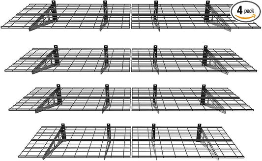 FLEXIMOUNTS 4-Pack 2x6ft 24-inch-by-72-inch Wall Shelf Garage Storage Rack Floating Shelves, Black