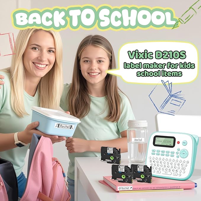 Label Maker, D210S Label Maker Machine with 4 Laminated Tapes, 12mm Labeler Labelmaker with QWERTY Keyboard, Print Different Fonts Frame Barcode for Home Office School, Green