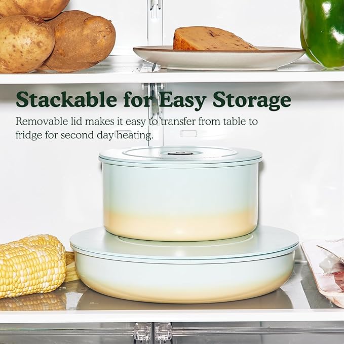 BytheTable Ombré Ceramic Titanium Non-Toxic, Nonstick Cookware Set 8-Piece Modular System with Removable Handle and Magnetic Lid, Magnetic Spatula, Eco-Friendly, Oven & Dishwasher Safe (Cataline Blue)