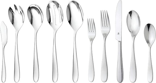 Silverware Set for 8 with Serving Utensils, 18/10 Stainless Steel Flatware, Mirror Finish, Dishwasher Safe, Heavy-Duty Cutlery, Built to Last (45-Piece Including a Serving Set, Fidenza)