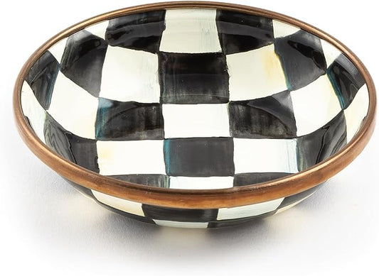 MACKENZIE-CHILDS Enamel Dipping Bowl, Small Serving Bowl for Entertaining, Black-and-White Courtly Check
