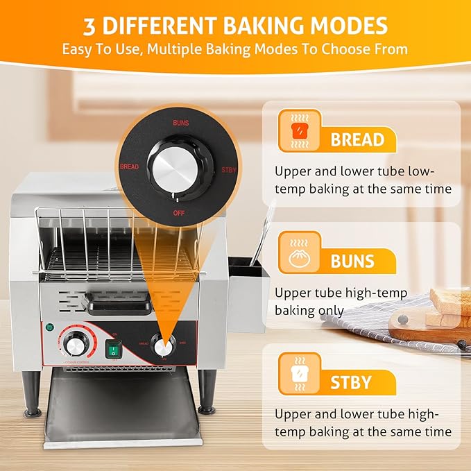 WICHEMI Commercial Toaster 300 Slices/Hour Commercial Conveyor Toaster Electric Stainless Steel Heavy Duty Toasters for Restaurant Bun Bagel Bread, 2200W