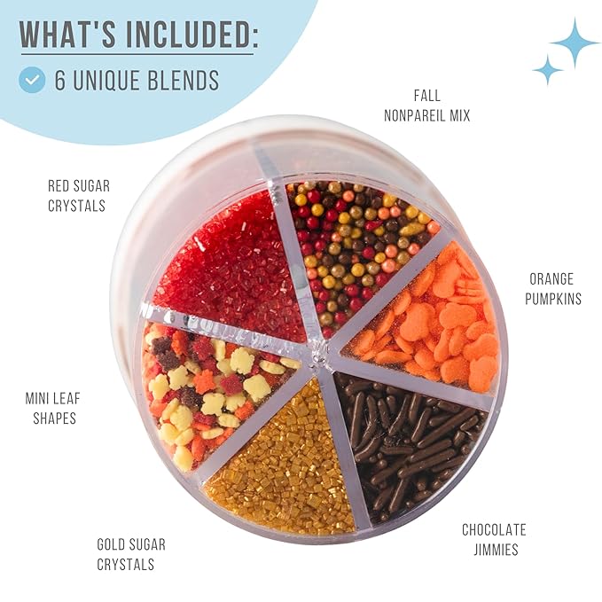 Sweets Indeed Sprinkles 6 Cell Edible Sprinkle Mix Jimmies Perfect for Cake Decorations Baking Ice Cream Cookies Cupcake Topper (Fall)