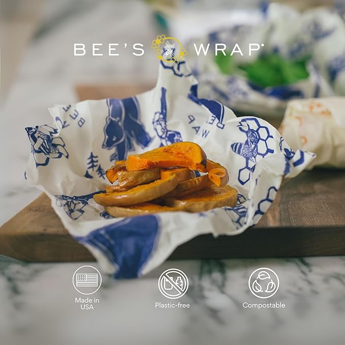 Bee's Wrap Beeswax Wraps for Food - Bees + Bears Bread Wrap - Made in USA Reusable Bread Storage Bags - Organic & Eco-Friendly Alternative to Aluminum Foil, Sourdough Bags & Plastic Wrap