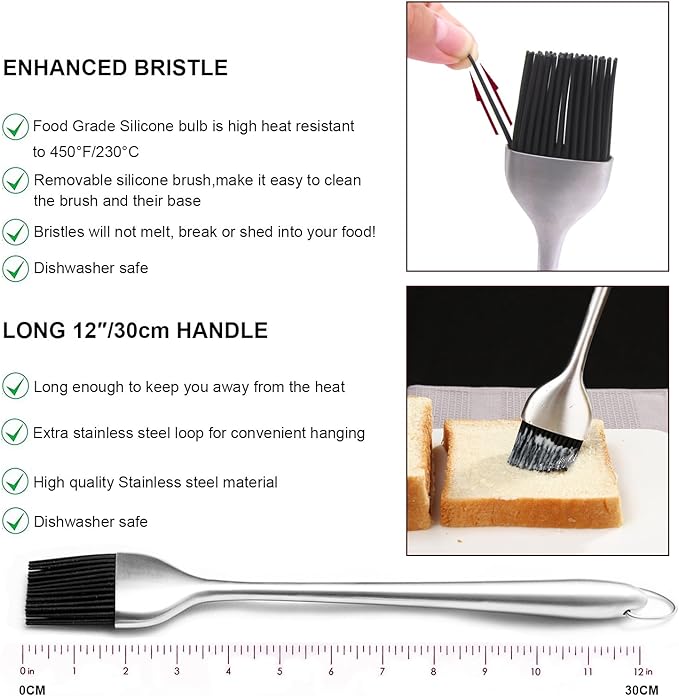 Kaycrown Stainless Steel Turkey Baster With BBQ/Grill Basting Brush, Commercial Grade Quality Rubber Bulb Including 2 Flavor Needles And Cleaning Brush For Easy Clean Up