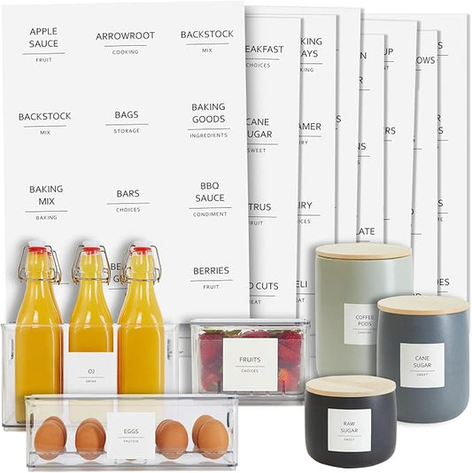 Talented Kitchen 157 Minimalist Style Fridge and Pantry Labels for Containers - Preprinted Kitchen and Refrigerator Organization Stickers for Jars, Food Containers (Black Print on White Matte Backing)