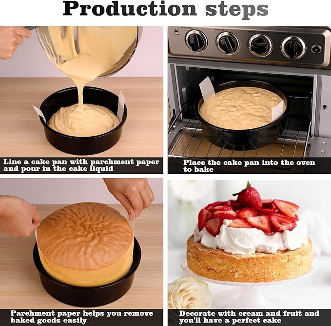 HUAKENER 8 Inch Cake Pan - Set of 3 Round Cake Pans with 100 Pieces Parchment Paper, Non-stick Cake Baking Pans, Dishwasher Safe