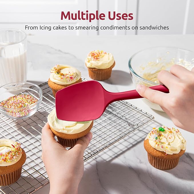 U-Taste Silicone Spoon Spatula Set: 480ºF Heat Resistant Food Grade Flexible Rubber Spoonula, Nonstick Cooking Mixing Scooping Kitchen Baking Scraper Utensils Set of 3 for Pan, Pot, Bowl (Red)