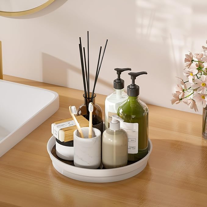 LAMU 2 Pack Lazy Susan Organizer, 10'' Lazy Susan Turntable for Cabinet, Table Top, Pantry, Refrigerator, Kitchen, Rustic Brown