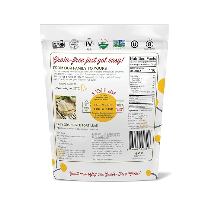 Otto's Naturals Multi-Purpose Cassava Flour, Non-GMO, Gluten-Free, Grain, Nut and Gum-Free, 1-to-1 Wheat Alternative, Paleo, AIP, 1 lb