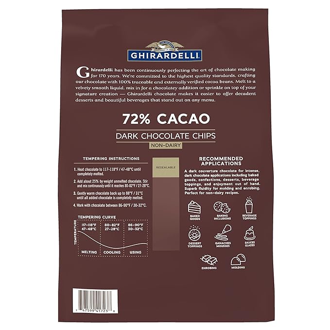 Ghirardelli Chocolate Company 72% Cacao Dark Chocolate Chips, 5lb. Bag (Pack of 2)