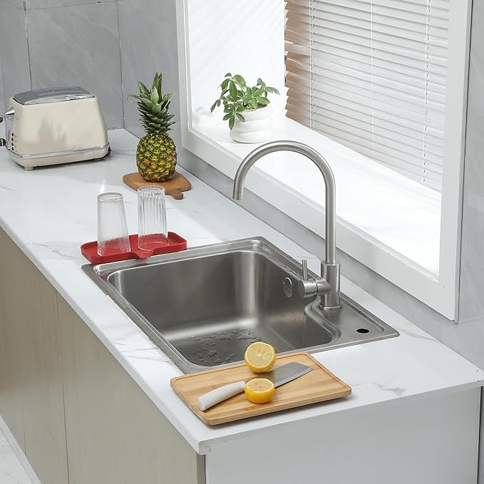 Silicone Bathroom Soap Dishes with Drain Spout-Bathroom and Kitchen Sink Organizer,Sponge Holder,Dish Soap Tray,Perfect for Dispenser,Scrubber,Bottle,Cup on Sink or Counter-Red 9.6"×5.3"