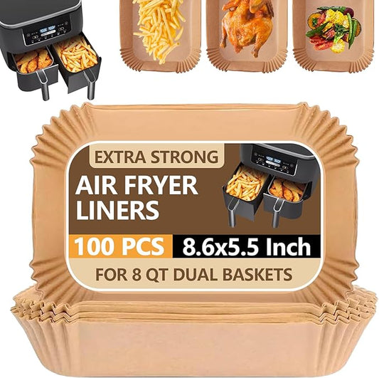 UBeesize Air Fryer Paper Liners Disposable For Ninja, 100 PCS Non Stick Parchment Paper For Ninja DZ201/DZ401 Dual, Oil Proof, Water Proof Food Grade Air Fryer Accessoriess(Rectangle - 8.6"X5.5")