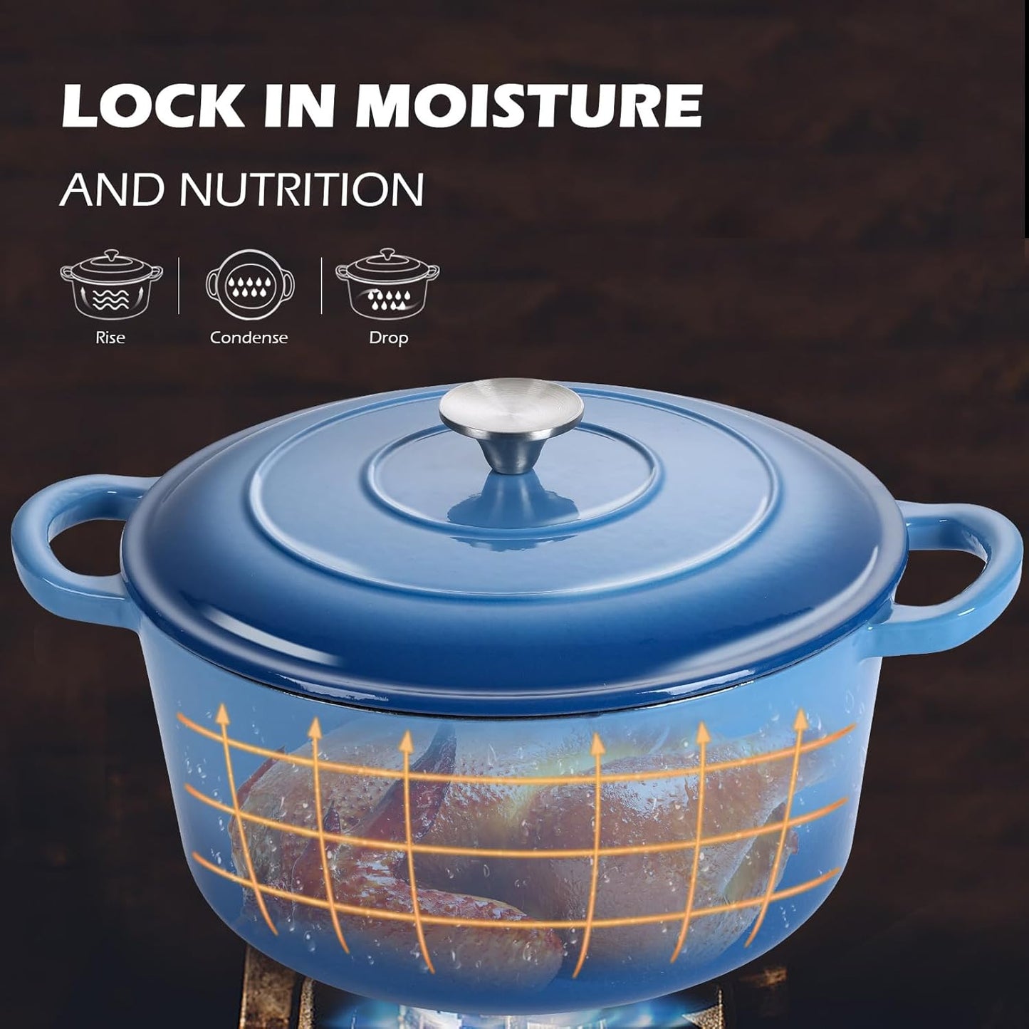 6 Quart Round Dutch Oven with Lid, Leonyo 6QT Enameled Cast Iron Dutch Oven for Sourdough Bread Baking, Heavy Duty Cookware for Braising, Stews, Roasting, Blue