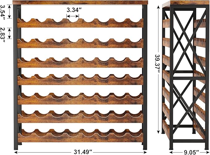 Homeiju 56-Bottle Wine Rack Freestanding Floor, Wooden Wine Storage Shelf, Stackable Wine Rack with Tabletop for Living Room,Kitchen or Wine Cellar