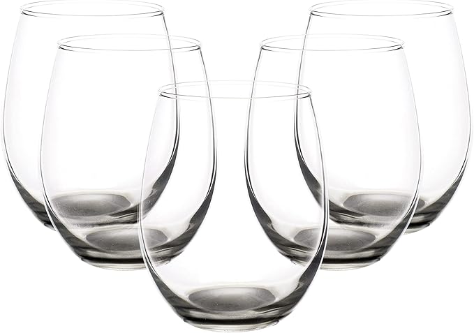 DISCOUNT PROMOS Stemless Wine Glasses in Bulk by ARC Perfection, 15 oz, 10 pack, Red or White Wine Glass Set, Black