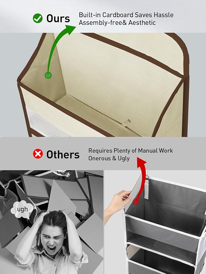 Yecaye 2 Pc Over the Door Organizer with 5 Bins 10 Side Pockets, 44lbs Load Hanging Bathroom and Bedroom Organizer, behind the Door Hanging Organizers for Nursery Newborn Baby Essential Stuff Beige