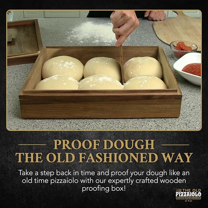 Wooden Pizza Dough Proofing Box w/Lid – 16” x 12” – Made From Natural Acacia Wood – Proofing Container Tray for Home Kitchen with Dough Spatula and Pizza Dough Recipe Book