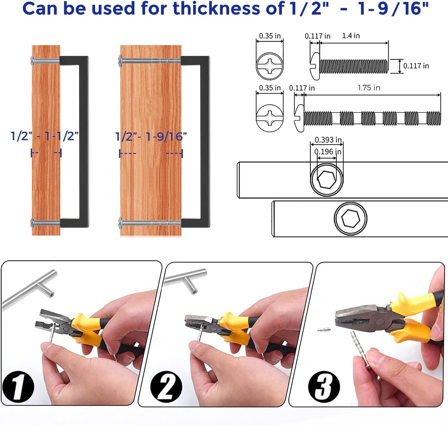 Ravinte 15 Pack Solid 6-1/4 Inch Center to Center Slim Square Bar Drawer Handles - Cabinet Hardware Pulls in Matte Black for Kitchen and Drawers