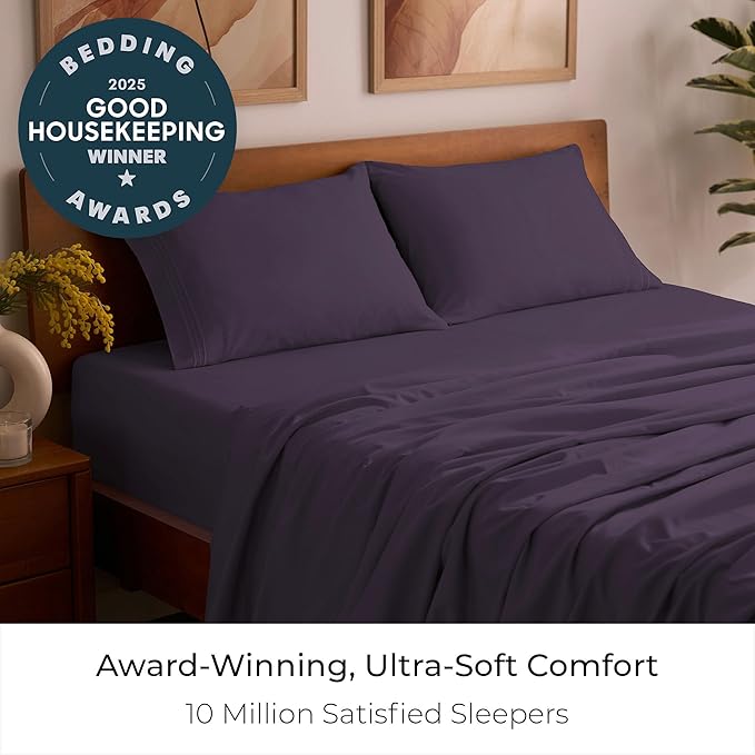 Mellanni Full Sheets Set - 4 PC Iconic Collection Bedding - Hotel Luxury, Extra Soft, Cooling Bed Sheets - Wrinkle, Fade, Stain Resistant (Full, Purple)