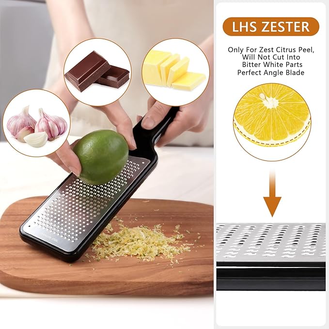 LHS Citrus Lemon Zester Cheese Grater - Stainless Steel Kitchen Tool for Parmesan Cheese, Ginger, Garlic, Nutmeg, Chocolate, Fruits, Dishwasher Safe